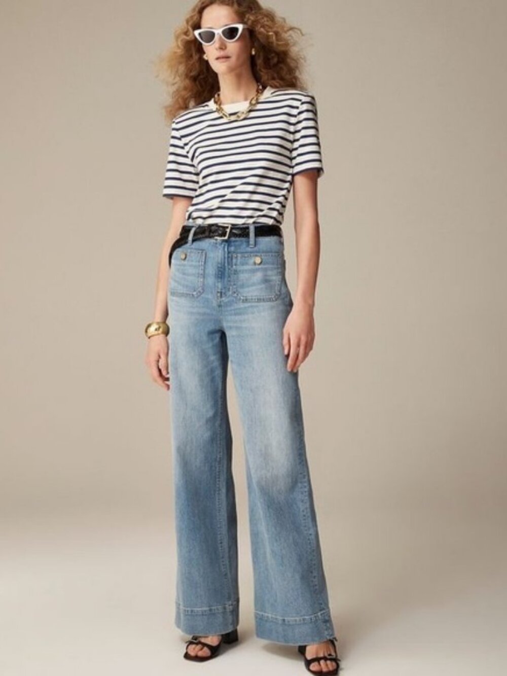 NWT J. Crew Sailor Denim High Rise Wide Leg Trouser Jeans in Blue River Wash